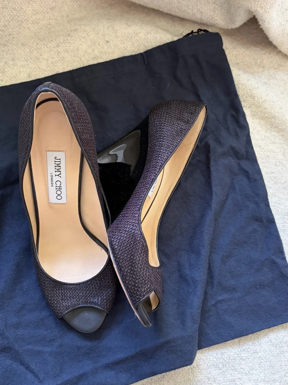 Jimmy Choo Black Open-Toe Wedge Pumps